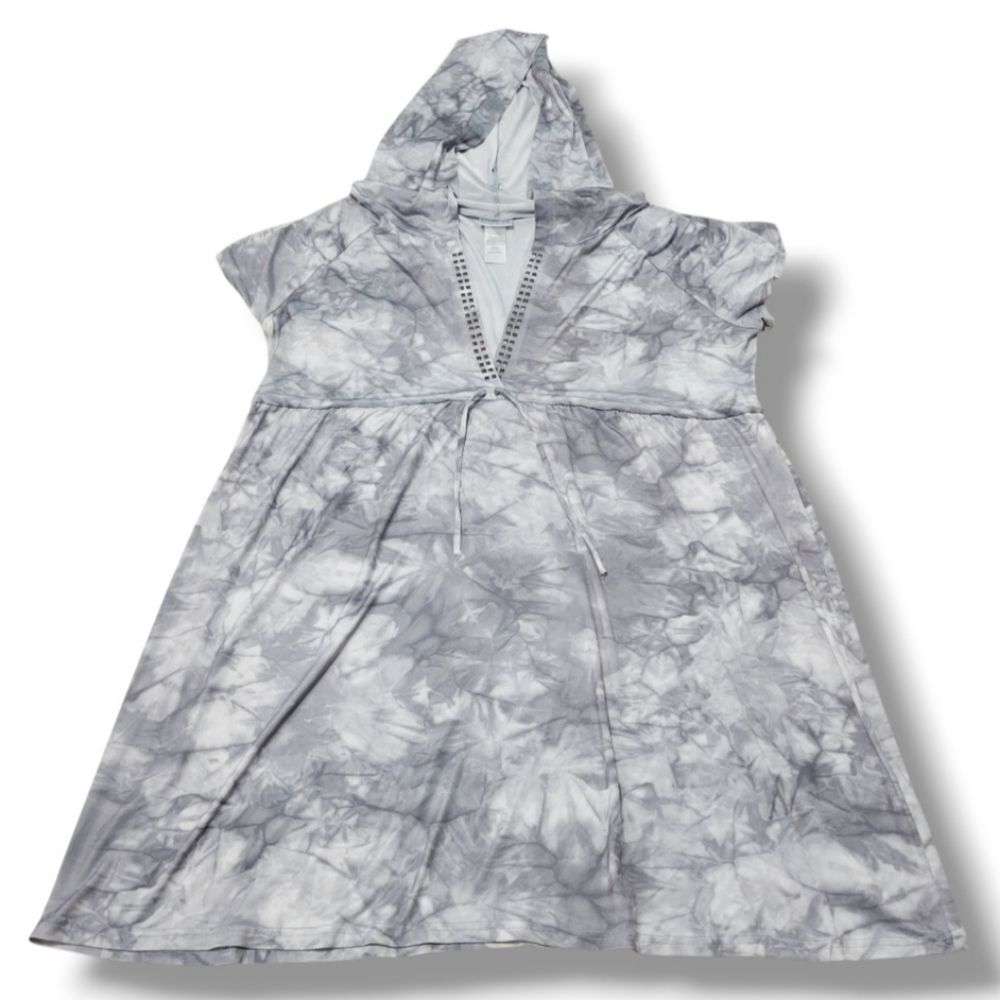 Dotti Dress Size Large Women's DOTTI A-Line Dress Short Sleeve Hooded Dress Gray
